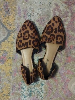 BAMBOO Leopard Print Pointed D'Orsay Flats - Brown/Black